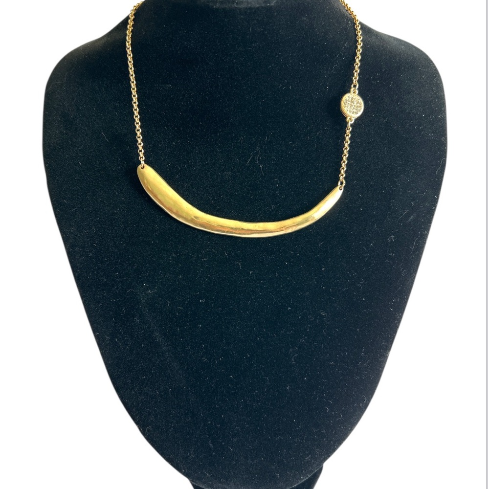 Chico's Grace Bar Hammered Gold Tone Curved Rhinestone Charm Minimalist Choker